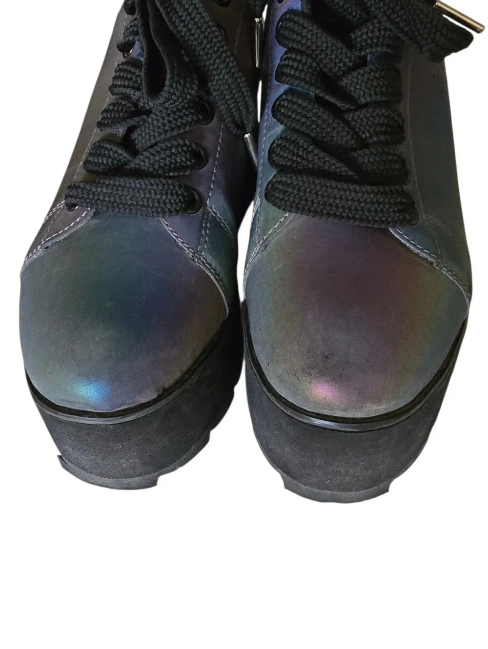 YRU Iridescent Holographic Platform Sneakers in Black